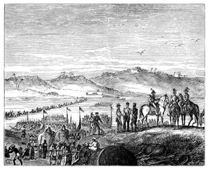 19世紀、インドのSutlej川を渡るイギリス軍、1900年 作： Unbekannt