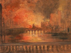 国会議事堂の放火、庶民院での火事、約。 1834年。 作： Unbekannt