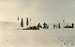 1908年11月、1909年11月、以前の最も遠い南緯度を通過した後のキャンプ 作： Unbekannt