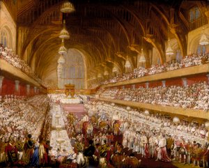 「ウェストミンスター ホールでのジョージ 4 世の戴冠式の晩餐会」、1821 年