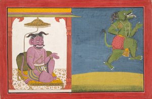 悪魔ヒラニヤクシャは悪魔の宮殿を出発します...バガヴァタプラーナシリーズから1740。 作： Unbekannt