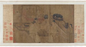 ダブル スクリーン: 李靖帝が兄弟の遊戯を見守る、14 世紀。 作： Unbekannt