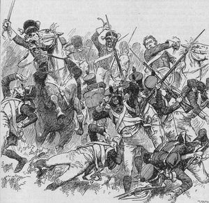 竜騎兵は先に進み、きらびやかな長い剣で剣を振るう、1902 作： Unbekannt