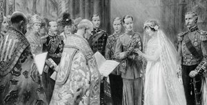 1923年4月26日、1937年4月26日、エリザベスボウズリヨン夫人の指に指輪をのせるニューヨーク公爵 作： Unbekannt