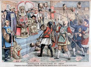 1904年に中国のロシア人を支援した疑いのあるみかんの頭を見せられた皇帝 作： Unbekannt