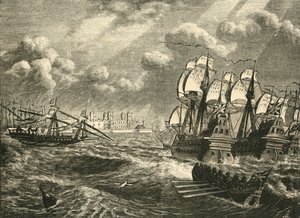 カディス前のイギリス艦隊、1596年、1890年。 作： Unbekannt