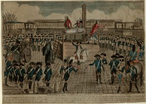 1793年10月16日、革命広場でのマリー・アントワネットの処刑（1793年頃）。 作： Unbekannt