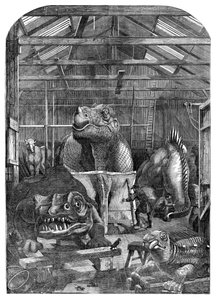 1853年、シデナムのクリスタルパレスにある絶滅した動物のモデルルーム