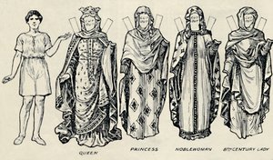 英国の衣装のギャラリー：アングロサクソン時代の人々の服装、c1934 作： Unbekannt