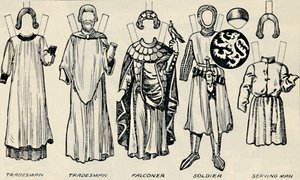 英国衣装のギャラリー：ヘンリー3世の時代に男性と女性が着用したもの、c1934 作： Unbekannt