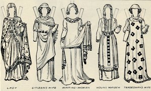 英国の衣装のギャラリー：ヘンリー3世の時代に男性と女性が着用したもの、c1934