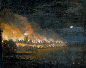 「ロンドンの大火、1666」、c1666 作： Unbekannt