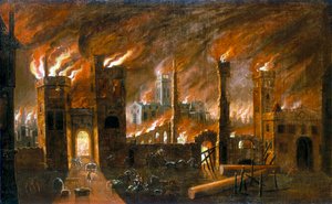 「ロンドンの大火、1666」、c1675 作： Unbekannt