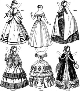 ブリティッシュコスチュームの素晴らしいギャラリー：1843年から1893年までのいくつかのレディースファッション、c1934 作： Unbekannt