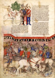 「聖杯の探求とアルサスの死」のラウンドミニチュアの騎士、1220年 作： Unbekannt