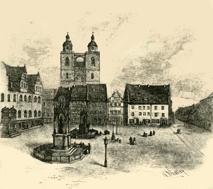 マーケット広場、ヴィッテンベルク、1890年。 作： Unbekannt