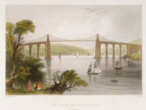 メナイ橋、バンゴーノースウェールズ、c1826-c1850 作： Unbekannt