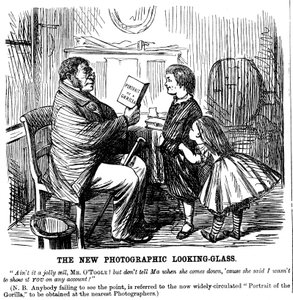 新しい写真用鏡、パンチからの漫画、人間の起源の日常的な証拠、1861 作： Unbekannt