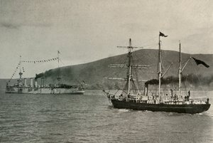 1908年1月1日、1909年、リトルトン港でニムロッドが強力なHMSを通過。 作： Unbekannt