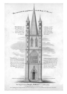 ロンドンのコーンヒルにある聖ミカエルの最初の古代の尖塔... 1421年、1809年。 作： Unbekannt