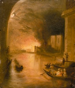 「炎上するウェストミンスター宮殿」、1834 年 作： Unbekannt