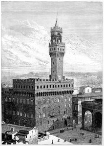 シニョーリア広場、ヴェッキオ宮殿、フィレンツェ、イタリア、1882