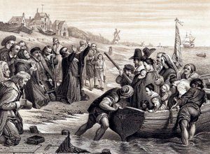 1820年7月1620年7月1620年7月16日、アメリカへの航海にデルフトヘブンを離れる巡礼者の父 作： Unbekannt