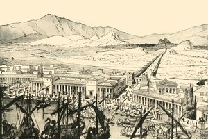 長い壁のあるピレウス、1890年復元。