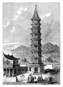 中国、南京の磁器タワー、c1895