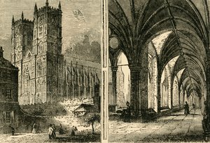 ウェストミンスター修道院の西側の塔と回廊、1881年。