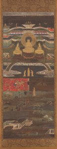 2つの川を渡る西の楽園への白い道ニガ白楽堂、1200年代。 作： Unbekannt