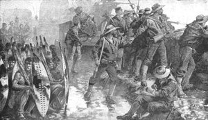 1879年のズールー戦争：1901年にギンヒロボのラーガーにいるHMSシャーの男性。 作： Unbekannt