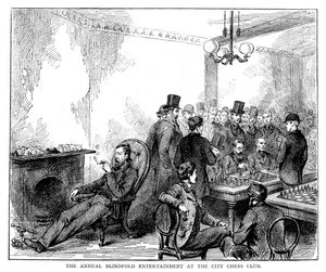 市のチェスクラブで毎年行われる目隠し娯楽、1876 作： Unbekannt