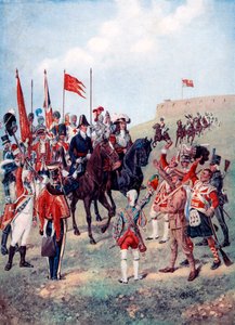 騎兵は戦場で歩兵と出会います、1910 作： Unbekannt