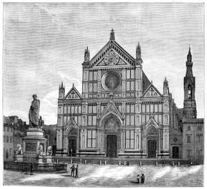 教会とサンタクローチェ聖堂の広場、フィレンツェ、イタリア、1882 作： Unbekannt