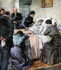 ロシアの作家で哲学者であるレオトルストイの死、1910年 作： Unbekannt