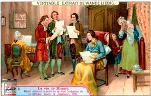 彼のレクイエム、1791年、c1900のパフォーマンスを聞いている瀕死のモーツァルト 作： Unbekannt