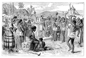 西インドのプランテーションでの奴隷の解放、19世紀初頭c1895 作： Unbekannt