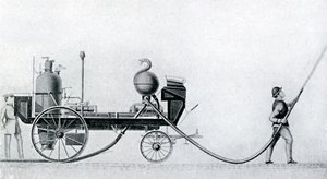 最初の蒸気消防車、c1830