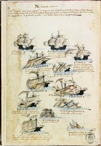 1500年のペドロ・アルバレス・カブラルの艦隊。1568年頃のリヴロ・ダス・アルマダスより。 作： Unbekannt