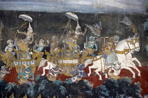 シルバーパゴダの内部には、インドの古典叙事詩「ラーマーヤナ」のクメール版ともいえる「リームカー」の物語を描いた壁画が描かれています。壁画の一部は劣化し、風化しています。この壁画は 作： Unbekannt