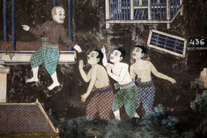 シルバーパゴダの内部には、インドの古典叙事詩「ラーマーヤナ」のクメール版ともいえる「リームカー」の物語を描いた壁画が描かれています。壁画の一部は劣化し、風化しています。この壁画は 作： Unbekannt