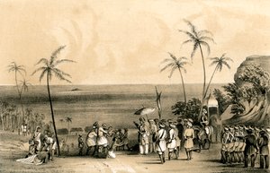 カリカットの商人は、1847年のティプーサイブの命令により、不毛の岩を捕らえ、鎖でつなぎました。 作： Unbekannt