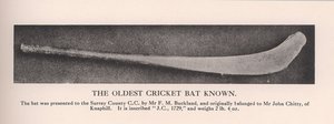知られている最も古いクリケットのバット、1912年。 作： Unbekannt