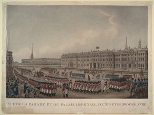 1812年、1812年、サンクトペテルブルクの冬宮殿の前のパレード 作： Unbekannt