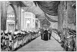 1886年、1900年、ロンドンのインディアンおよび植民地展覧会のオープニングで女王が訪れる 作： Unbekannt
