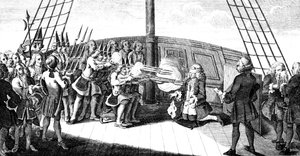 モナーク号に乗ったバング提督の射撃、1757年 作： Unbekannt