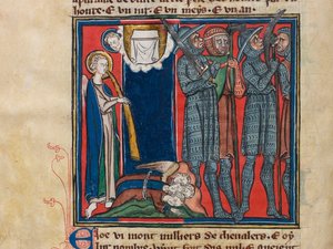 第 6 の天使が彼のトランペットを鳴らしました.ミニチュア: Apocalypse de saint Jean, ca 1320. 作： Unbekannt