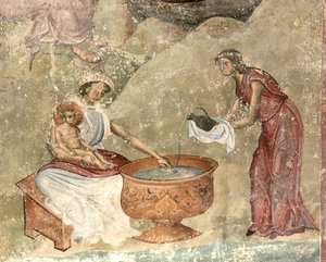 キリスト降誕のシーンでの子供の洗浄c。 1260-1270 作： Unbekannt