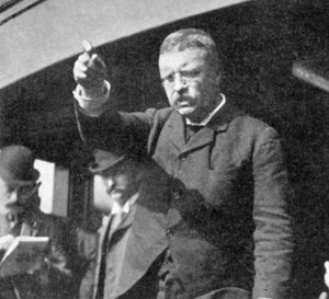 1901年にニューヨーク州で開催された会議で演説したセオドアルーズベルト 作： Unbekannt